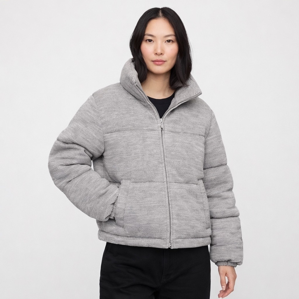 GAP Gray Puffer Jacket Quilted Zip Front Winter Coat Size L